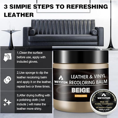 8.5 OZ Leather Recoloring Balm with 100ML Leather Conditioner - Beige Leather Repair Kit for Furniture, Leather Dye, Recolor, Renew, Repair & Restore Aged, Faded, Cracked, Peeling and Scuffed Leather
