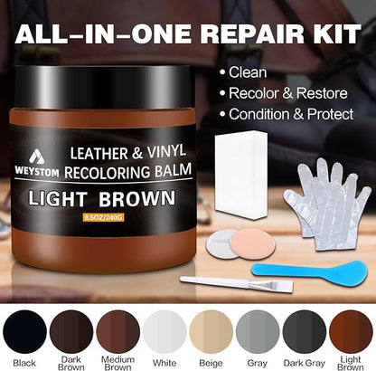Leather Recoloring Balm - Light Brown Leather Repair Kit for Furniture, Dye, Recolor, Renew, Repair & Restore Aged, Faded, Cracked, Peeling and Scuffed, Car Care