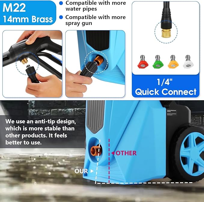 Pressure Washer 5000 PSI,2.8 GPM Power Washer with Foam Cannon,Portable Cleaner with 33ft Hose Reel,4 Nozzle Tips,and Soap Bottle for Cars/Home/Driveways/Patios/Decks/Fences(Light Green)