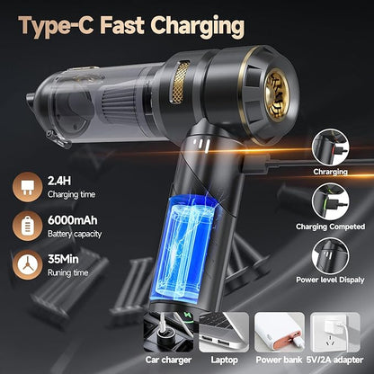 Ytbocar Car Vacuum Portable Cordless, Foldable Handheld Vacuum with Brushless Motor, 22000PA High Power Mini Hand Vacuum Cleaner & Air Blower & Duster & Pump for Home, Pet, Office