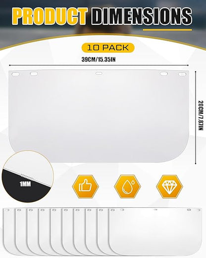 Copkim Safety Face Shield for Grinding and Cutting with 10 Replacement Clear Visor Adjustable Headgear, Lightweight Full Impact Resistant Face Shield Mask for Work Chemical Woodworking Industrial