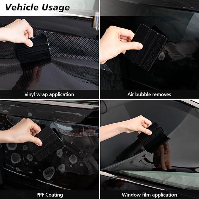 NEWISHTOOL 100 PCS Felt Squeegee for Vinyl - Flexible Plastic Squeegee with Fabric Felt for Vinyl Wrap Application, Bubble Removal, Sign Making, Graphic Decal Installing & Car Wrapping Scraper Tool