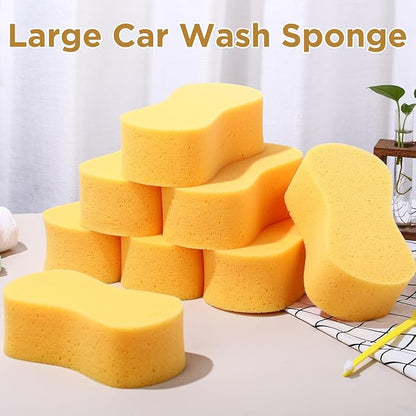 Tioncy 16 Pcs Giant Car Wash Sponges 9 x 4.7 x 3 Inch Extra Large Car Cleaning Bone Sponges Bulk All Purpose Easy Grip Thick Foam Scrubber for Boat Garage Kitchen Bathroom Household Cleaning (Yellow)