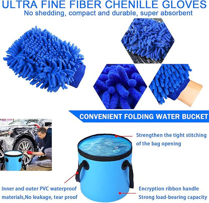 YILAIRIOU Car Wash Kit Cleaning Kits with Foam Gun Sprayer Bucket Towels Tire Brush Wash Mitt Sponge Duster Brush Car Wash Detailing Kit is Complete Car Care Tools