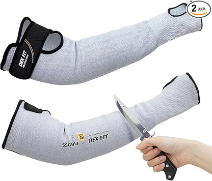 DEX FIT SSG913S ANSI A9 Cut Resistant Sleeves with Thumb Hole, Comfortable Arm Covers for Thin Skin and Bruising, Anti Slip Strap, Machine Washable; Blue XL 1 Pair