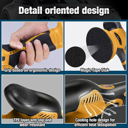 Darkboom Cordless Buffer Polisher 6 inch with 8 discs for polishing, fits Dewalts 20V battery and 6 variable speed from 2200RPM to 5500RPM cordless sander, for Car Detailing/Polishing