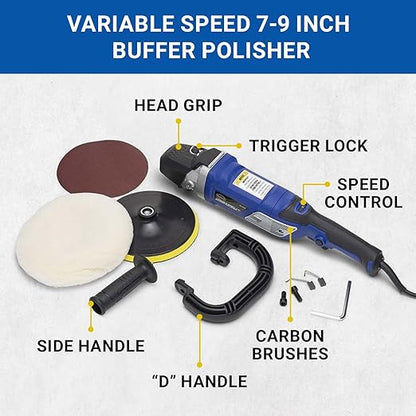 Eastwood Variable Speed 7-9" Buffer Polisher 10 AMP Motor with Brushes D handle