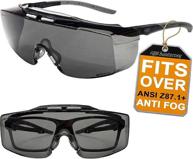 HTS HUNTERSKY HUNTERSKY ANSI Z87 Anti Fog Lab Safety Glasses Fit Over Eyeglasses Up to 1.88 inch 100% UV Protective Goggles