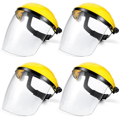 Tellegloww 4 Pack Safety Face Shield for Grinding and Cutting, Full Impact Resistant Face Shield Mask for Work Chemical Woodworking (Yellow)