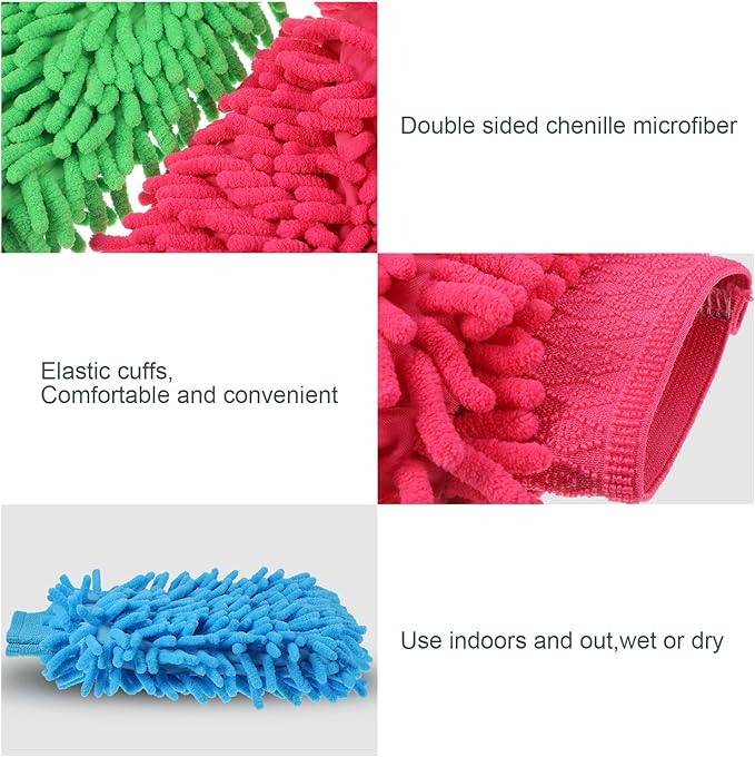 BBTO 5 Pieces Car Wash Mitts Chenille Microfiber Wash Mitts Double Sided Scratch-Free