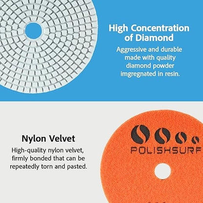 4 Inch Diamond Tile Polishing Pads for Grinder Polisher, 15 PCS Wet Dry Concrete Polishing Pads Kit including 5/8-11 Rubber Backer Pad and 30-3000 Grit Polishing Pad for Marble, Granite Polishing (15)