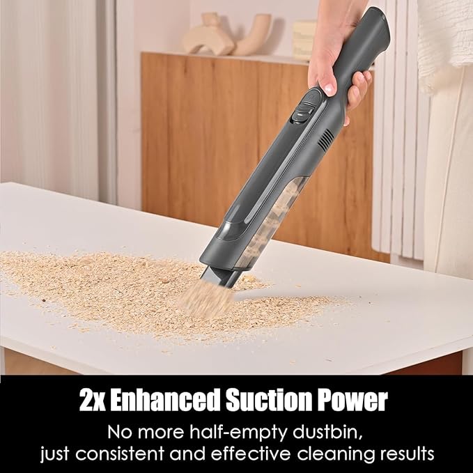 PROMOMO Handheld Vacuum Cordless, Super Lightweight 1.4lb with Powerful Suction, Charging Dock, Single Touch Empty and Detachable Dust Cup, Portable Mini Car Vac for Home Pet Car (Steel Gray)