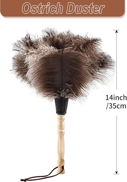 Ostrich Feather Duster 14" Natural Handheld Reusable Feathers Dusters with Wooden Handle for Cleaning Supplies Home Car Office(6PCS)