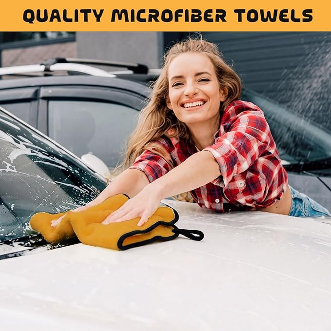 Tallew 100 Pcs Microfiber Towels 16 Inch x 16 Inch Microfiber Cloth Car Drying Towels for Cars Washing Polishing Office Windows Cleaning Household Supplies (Yellow)
