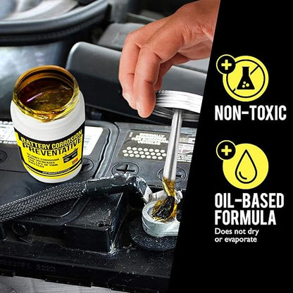 Mission Automotive 4 Oz Brush-On Oil-Based Battery Corrosion Preventative Grease - Universal Fit - Prevents Rust & Acid Fumes - Non-Drying & Non-Evaporating - Boosts Cranking Amps - Made in USA