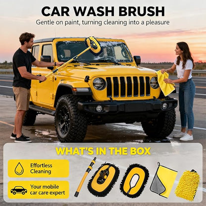 15° Curved Car Cleaning Brush with Telescopic Handle 43" Aluminum Alloy Long Rod Wash Mop for Cleaning RVs, Trucks, Boats