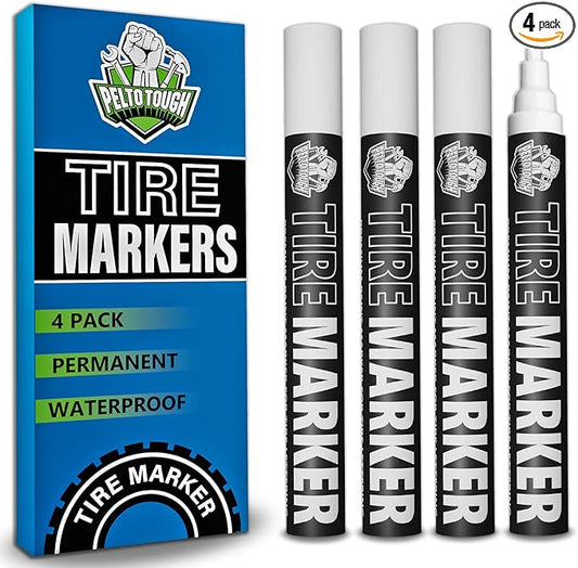 White tire Paint Marker for Car Tire Lettering - 4 Pack - Permanent Tire Paint Pens with Weatherproof Ink Designed to Last on Car Tires and Many Other Materials