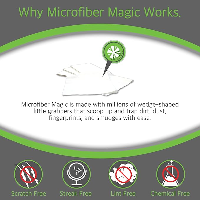 Microfiber Magic Streak Free Cleaning Cloth 10 Pack Clean Any Surface with Just Water Eco Friendly Perfect for Window, Mirror, Glass, Kitchen, Counters, Appliances, Car, Cycle, TV Screen