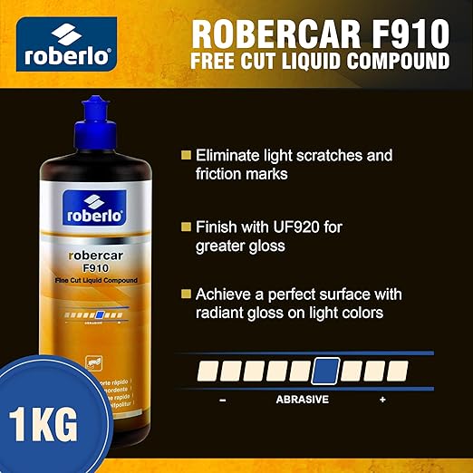 ROBERCAR F910 Fine Cut Liquid Compound - Premium Buffing, Cutting, & Polishing Compound for Automotive Paint Restoration, Polishing Kit - 1KG - High-Gloss Finish
