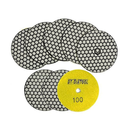 DT-DIATOOL Dry Diamond Polishing Pads 4 Inch for Granite Marble Quartz Stone Countertop Tiles 8 Pieces Grits 100