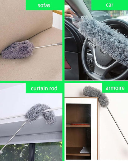 110" Extendable Feather Duster with Extension Pole, Ceiling Fan Cleaner Duster for High Ceiling, Bendable Microfiber Head, Long Handle Duster for Cleaning Fan, Furniture, and Cars (3 replaceable head)