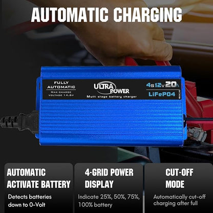 ULTRAPOWER 12V 20A LiFePO4 Battery Charger,14.6V Automatic Lithium Battery Charger,AC/DC Battery Chargers,Anderson Connector for RV,Marine,Solar Systems and Lithium LiFePO4 Deep Cycle Batteries