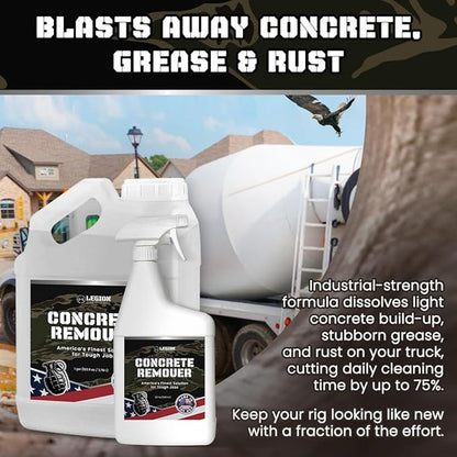 Heavy Concrete Remover Bundle – Non-Corrosive Acid Alternative Dissolves Hardened Concrete, Safe on Metal & Paint, 1 Quart Spray + 1 Gallon Refill
