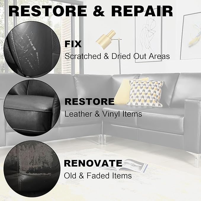 WEYSTOM Leather Recoloring Balm, 12oz Large Size Leather Dye, Color Restorer, Scratch Repair, Furniture & Couch Restorer Kit, Repair Kit for Furniture(Black)