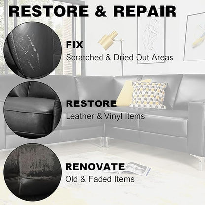 WEYSTOM Leather Recoloring Balm, 12oz Large Size Leather Dye, Color Restorer, Scratch Repair, Furniture & Couch Restorer Kit, Repair Kit for Furniture(Black)