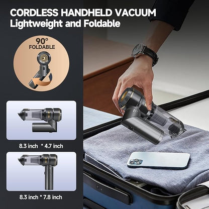 Ytbocar Car Vacuum Portable Cordless, Foldable Handheld Vacuum with Brushless Motor, 22000PA High Power Mini Hand Vacuum Cleaner & Air Blower & Duster & Pump for Home, Pet, Office