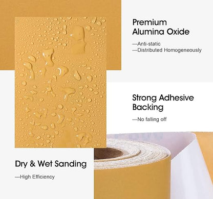 S SATC 800 Grit PSA Longboard Sandpaper 20 Yard Long Continuous Roll, 2-3/4" Wide Self Adhesive Stickyback Sanding Sheets for Automotive, Hand Sanding Blocks,Woodworking, Metal, Plastic