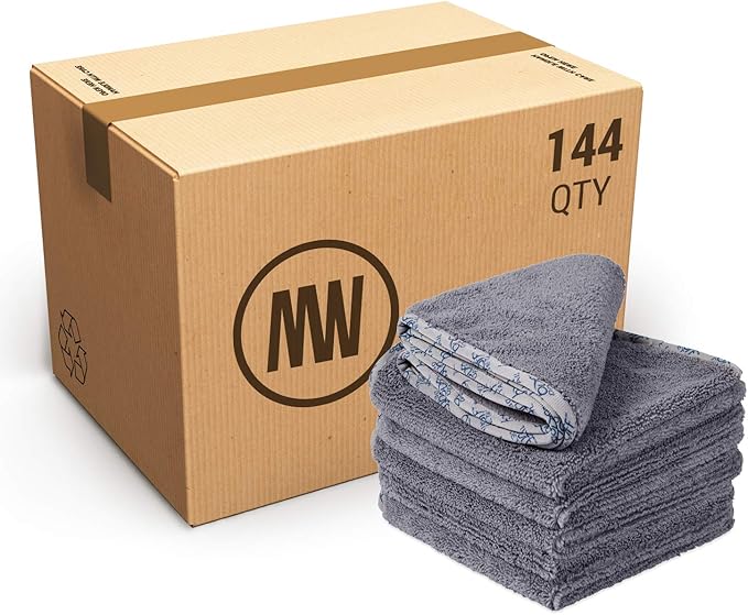Detail Microfiber Car Towels Bulk (16"x 16")| 400 GSM | 80/20 Blend | Tagless | Soft Satin Piped Edges | All-Purpose Auto Detailing - Wax, Buff, Polish, Wash, Dry | Case of 144 (Gray)