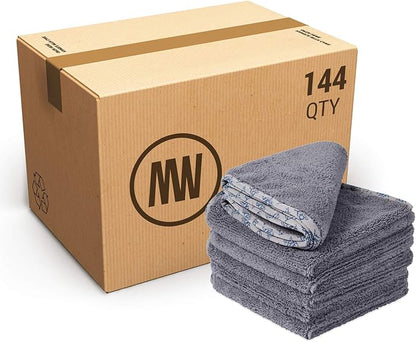 Detail Microfiber Car Towels Bulk (16"x 16")| 400 GSM | 80/20 Blend | Tagless | Soft Satin Piped Edges | All-Purpose Auto Detailing - Wax, Buff, Polish, Wash, Dry | Case of 144 (Gray)