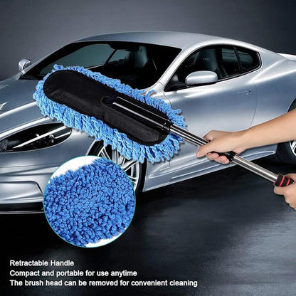 Retractable Handle Car Cleaning Brush Window Duster, Stainless Steel Portable Dusting Tool, Blue