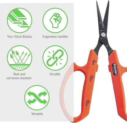 Saboten Fluorine Coated Straight Blade Trimming Scissors Orange PT-1 160mm Precision Gardening Bonsai and Floral Shears Made in Japan