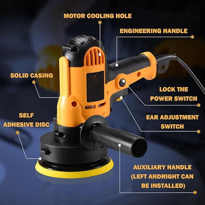 CJC Buffer Polisher - 110V 600W Variable Speed Machine - Random Orbital Buffer for Floor, Car, Furniture, Metal Waxing and Polishing With Professional Buffing Kit(16pcs)