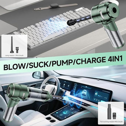 AQSFLA Car Vacuum Portable Cordless 22000PA High Power Handheld Mini Vacuum Cleaner Rechargeable Foldable with Brushless Motor Air Blower Duster Pump for Car Home Office Pet (Green)