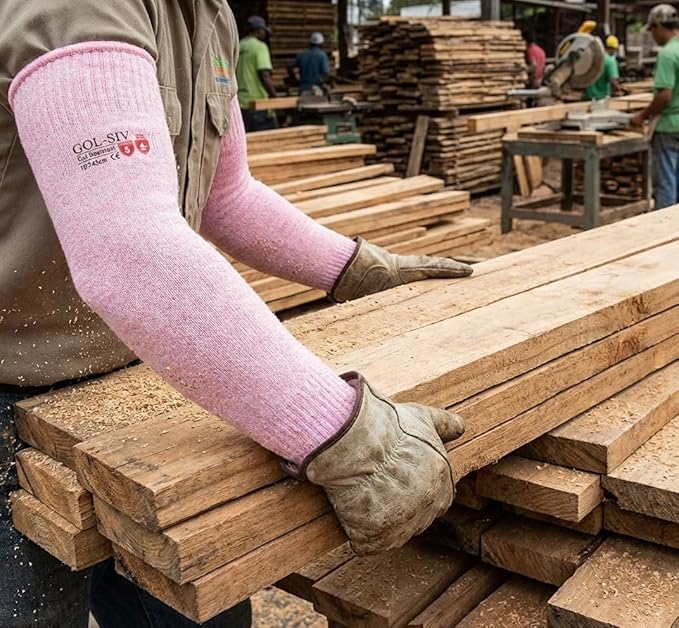 GOL-SIV Arm Protectors For Thin Skin And Bruising, Cut Resistant Sleeves For Men Women, A5 Level Pink Arm Sleeve For Gardening (Pink, 17.7 In)