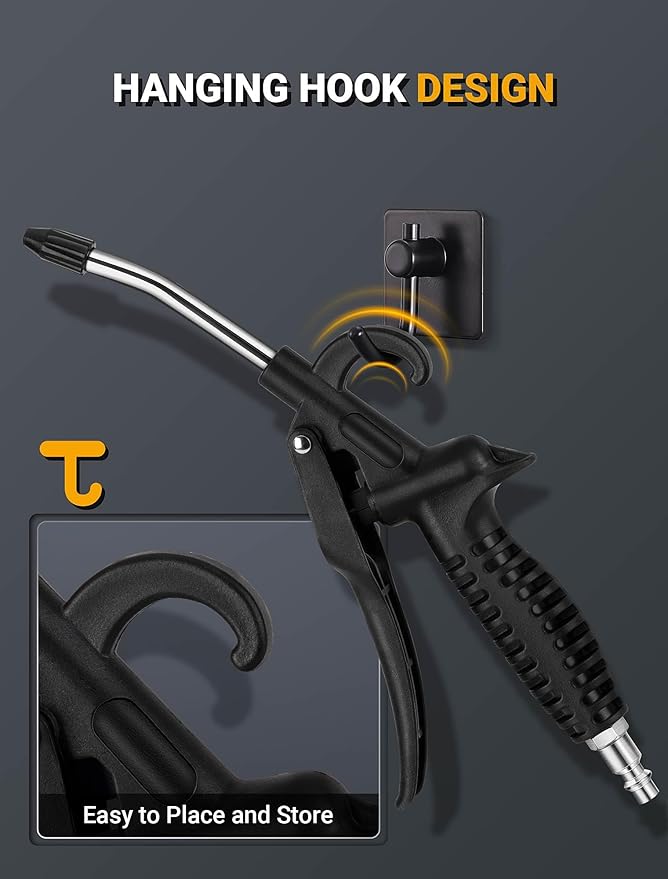 High Flow Air Blow Gun with Rubber Guard, Air Nozzle Blower Gun Angle Bent Jet Nozzle & 1/4" Standard Quick Plug, Air Gun for Air Compressor Accessories Pneumatic for Dust Removal Cleaning Tool