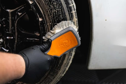 Detail Factory - ProGrip Tire Brush - Ergonomic ProGrip Handle, Stiff Synthetic Bristles, Ergonomic Design, Efficient Tire Brushes for Cleaning Tires - Black Ice