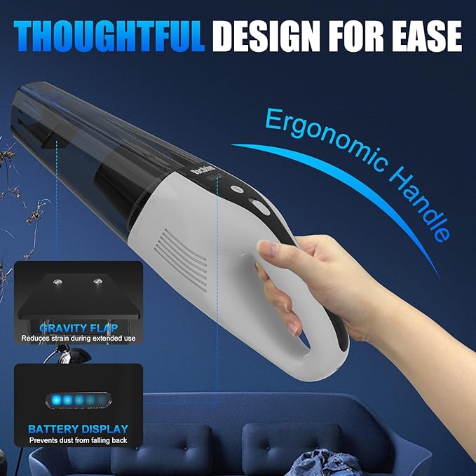 VACDRIVE Car Vacuum Handheld Cordless Car Vacuum Cleaner for Drivers, Office, Home & Pet Hair, with True Brushless Motor, Ultra-Strong Suction, Rechargeable Battery&Big Dust Cup, Type-C Fast Charging