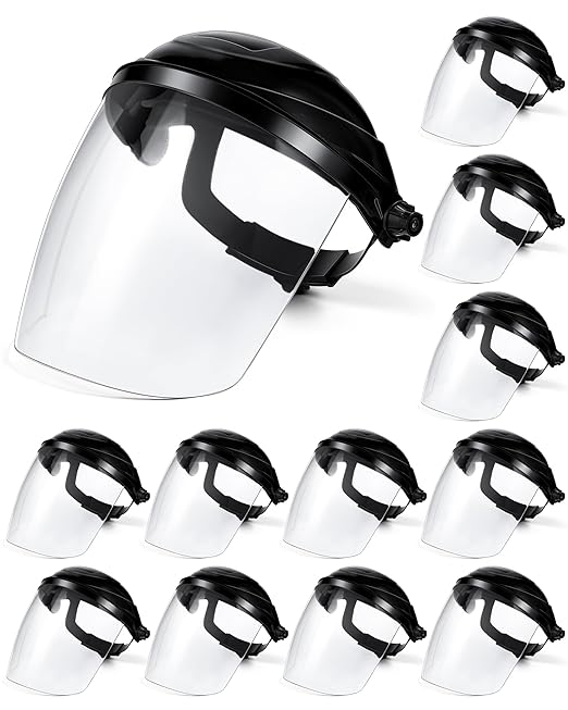 Tellegloww 12 Pack Safety Face Shield for Grinding and Cutting, Full Impact Resistant Face Shield Mask for Work Chemical Woodworking (Black)