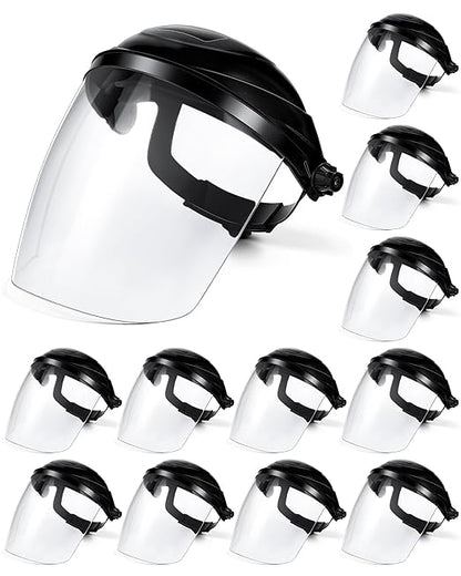 Tellegloww 12 Pack Safety Face Shield for Grinding and Cutting, Full Impact Resistant Face Shield Mask for Work Chemical Woodworking (Black)