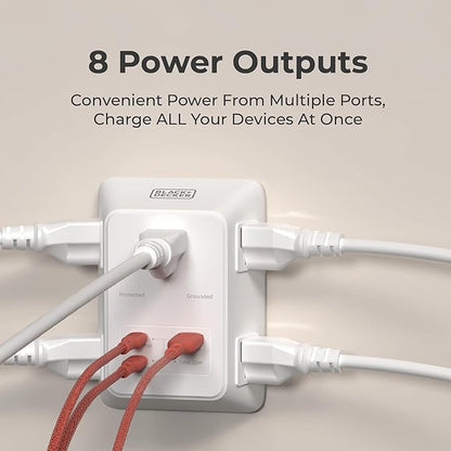BLACK+DECKER PD USB Wall Charger Surge Protector, 2-Pack, 5 Outlet Extender 2 USB C & 1 USBA Charging Ports, Fast Charge 3 Sided Power Strip Multi Plug Outlets Wall Adapter for Home Office, ETL Listed