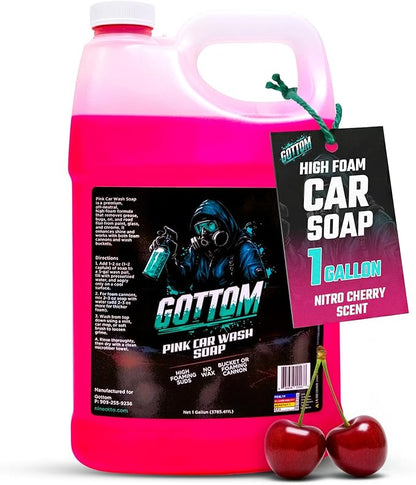 Gottom Car Wash Soap, Pink, 1 Gallon (128 oz), Nitro Cherry Scent - High Suds Car Shampoo for Foam Cannon & Bucket Wash, pH Neutral Foam Soap, Safe for Paint & Sealants