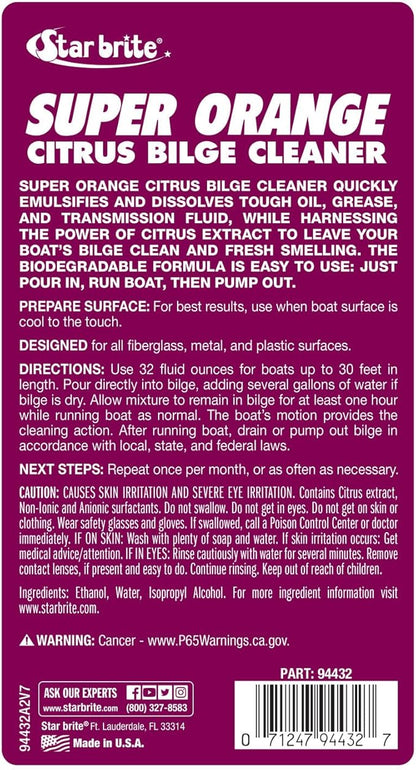 STAR BRITE Super Orange Citrus Bilge Cleaner - Biodegradable, Easy to Use - Pour In, Run Boat, Pump Out - Emulsifies Oil, Fuel & Leaves Bilge Clean With a Fresh Citrus Scent