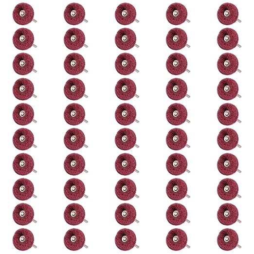 50 PCS Abrasive Buffing Wheels,1 Inch Buffing Polishing Wheel Set for Rotary Tool Accessorie 1/8'' (3mm) Shank, Red 240 Grits for Metal,Wood, Rust Removal
