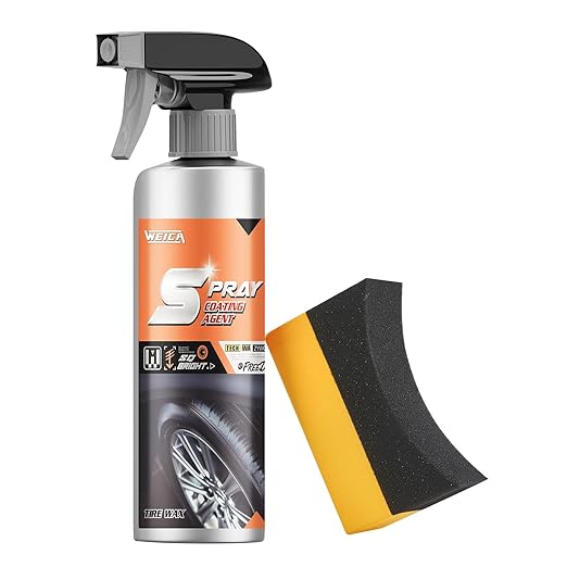 Tire Shine Spray Kit - Restore Deep Black Shine, Non-Greasy Finish, Prevents Fading & Cracking, Easy Apply with Brush (10.15 fl oz / 300mL)