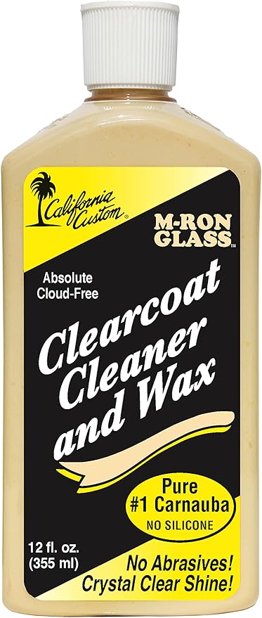 M-Ron Glass Clearcoat Cleaner & Wax with Finest Pure #1 Carnauba Wax, Seals and Protects With A Crystal Clear Shine, No Silicone, Can Be Applied In Direct Sun Light! 12 oz