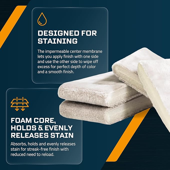 MāKRS Stain Pad, Cut-to-Size Staining Pads, 3-Pack, Lint, Snag, Streak-Free Applicator, Micro Brush Material, Wood Stains and Oil Based Finishes, Easy to Use with Consistent Application